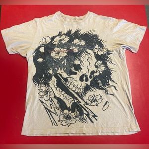Ed Hardy by Christian Audigier Double Sided Skull Graphic Cream Color Shirt 2XL